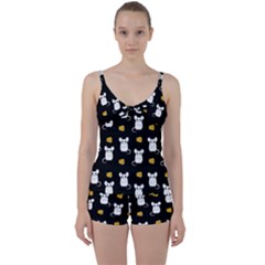 Cute Mouse Pattern Tie Front Two Piece Tankini