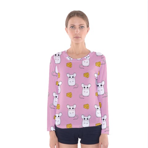 Cute Mouse Pattern Women s Long Sleeve Tee by Valentinaart