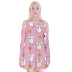 Cute Mouse Pattern Velvet Long Sleeve Shoulder Cutout Dress by Valentinaart