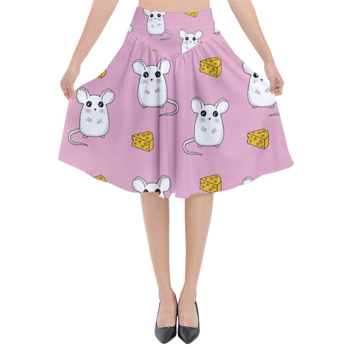 Cute Mouse Pattern Flared Midi Skirt