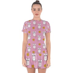 Cute Mouse Pattern Drop Hem Mini Chiffon Dress