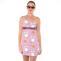 Cute Mouse Pattern One Soulder Bodycon Dress