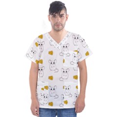 Cute Mouse Pattern Men s V-neck Scrub Top