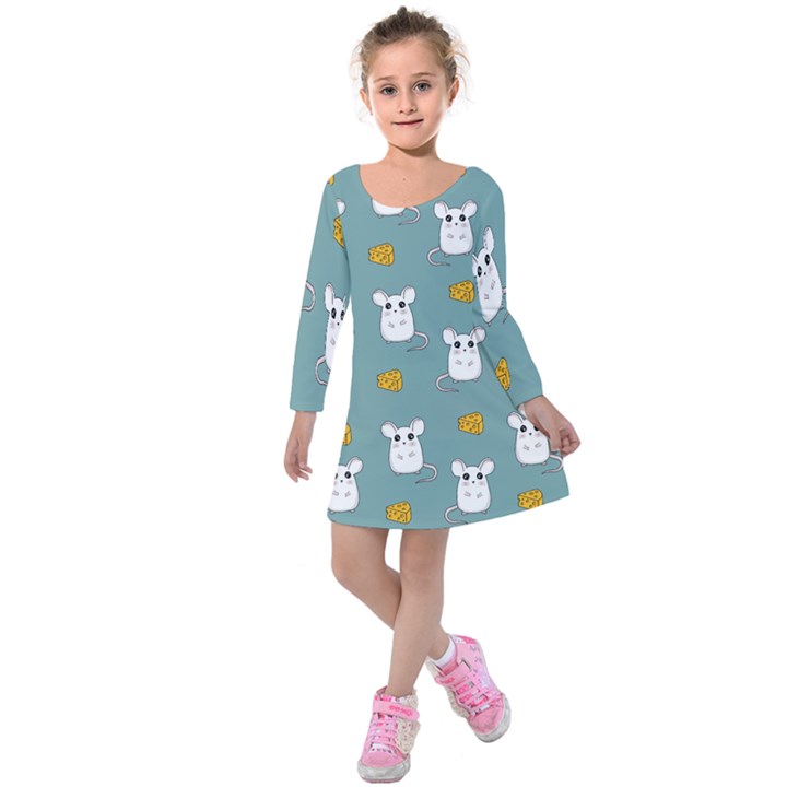 Cute Mouse Pattern Kids  Long Sleeve Velvet Dress