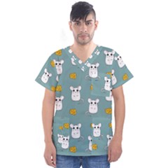 Cute Mouse Pattern Men s V-neck Scrub Top