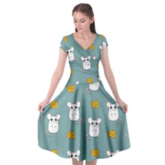 Cute Mouse Pattern Cap Sleeve Wrap Front Dress