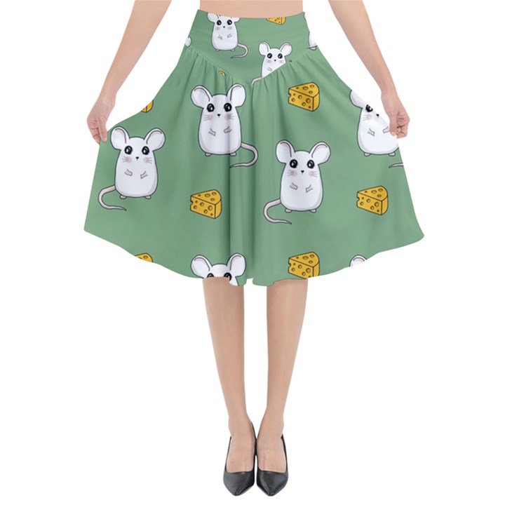 Cute Mouse Pattern Flared Midi Skirt