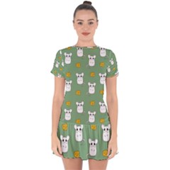 Cute Mouse Pattern Drop Hem Mini Chiffon Dress