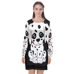 Cute Dalmatian Puppy  Long Sleeve Chiffon Shift Dress 