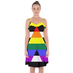 Straight Ally Flag Ruffle Detail Chiffon Dress by Valentinaart