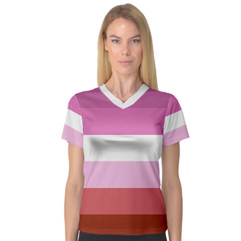 Lesbian Pride Flag V-neck Sport Mesh Tee by Valentinaart