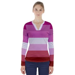 Lesbian Pride Flag V-neck Long Sleeve Top