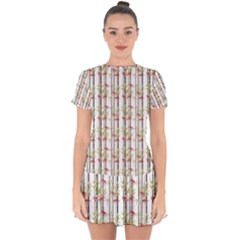 Bamboo Pattern Drop Hem Mini Chiffon Dress