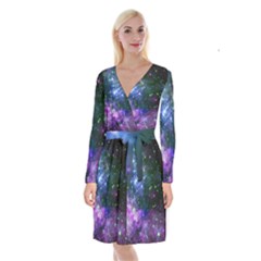 Space Colors Long Sleeve Velvet Front Wrap Dress by ValentinaDesign