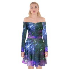 Space Colors Off Shoulder Skater Dress