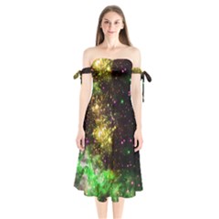 Space Colors Shoulder Tie Bardot Midi Dress