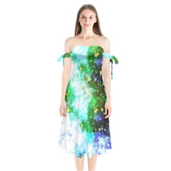 Space Colors Shoulder Tie Bardot Midi Dress