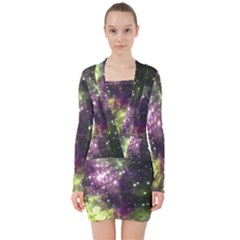 Space Colors V-neck Bodycon Long Sleeve Dress by ValentinaDesign