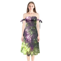 Space Colors Shoulder Tie Bardot Midi Dress