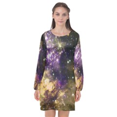 Space Colors Long Sleeve Chiffon Shift Dress 