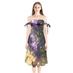 Space Colors Shoulder Tie Bardot Midi Dress by ValentinaDesign