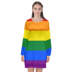 Pride Flag Long Sleeve Chiffon Shift Dress 