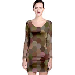 Brown Background Layout Polygon Long Sleeve Bodycon Dress by Nexatart