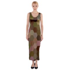 Brown Background Layout Polygon Fitted Maxi Dress by Nexatart