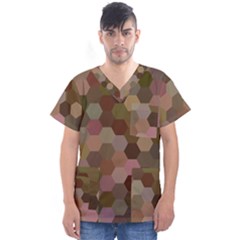 Brown Background Layout Polygon Men s V-neck Scrub Top