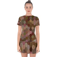 Brown Background Layout Polygon Drop Hem Mini Chiffon Dress