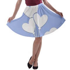 Clouds Sky Air Balloons Heart Blue A-line Skater Skirt by Nexatart