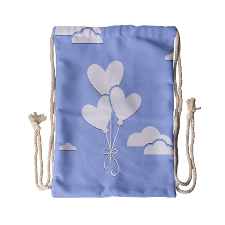 Clouds Sky Air Balloons Heart Blue Drawstring Bag (Small)