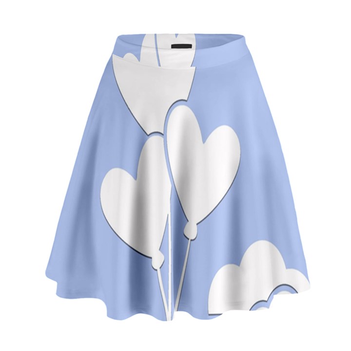 Clouds Sky Air Balloons Heart Blue High Waist Skirt