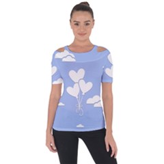 Clouds Sky Air Balloons Heart Blue Short Sleeve Top by Nexatart