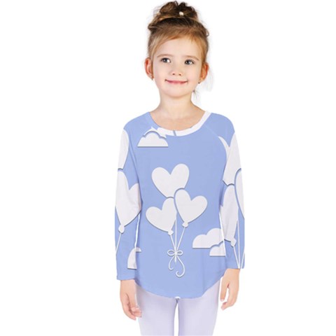 Clouds Sky Air Balloons Heart Blue Kids  Long Sleeve Tee by Nexatart