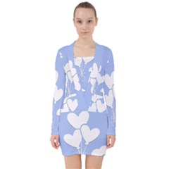 Clouds Sky Air Balloons Heart Blue V-neck Bodycon Long Sleeve Dress by Nexatart