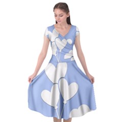 Clouds Sky Air Balloons Heart Blue Cap Sleeve Wrap Front Dress