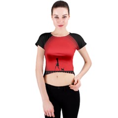 Girl Cat Scary Red Animal Pet Crew Neck Crop Top by Nexatart