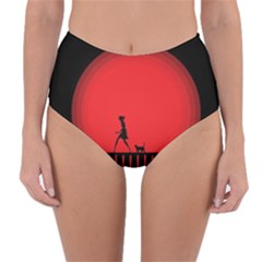 Girl Cat Scary Red Animal Pet Reversible High-waist Bikini Bottoms