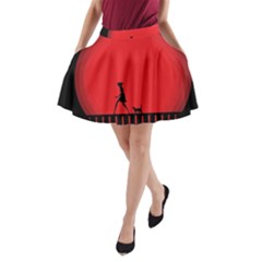 Girl Cat Scary Red Animal Pet A-line Pocket Skirt by Nexatart