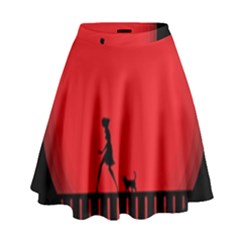 Girl Cat Scary Red Animal Pet High Waist Skirt by Nexatart