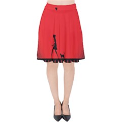 Girl Cat Scary Red Animal Pet Velvet High Waist Skirt by Nexatart