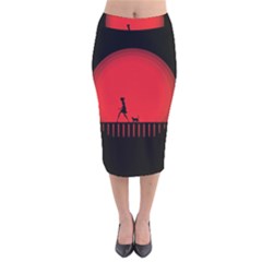 Girl Cat Scary Red Animal Pet Velvet Midi Pencil Skirt by Nexatart