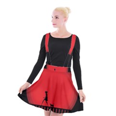 Girl Cat Scary Red Animal Pet Suspender Skater Skirt by Nexatart