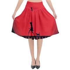 Girl Cat Scary Red Animal Pet Flared Midi Skirt by Nexatart