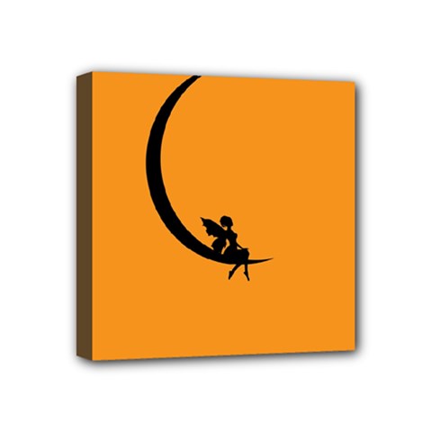 Angle Moon Scene Girl Wings Black Mini Canvas 4  X 4  by Nexatart