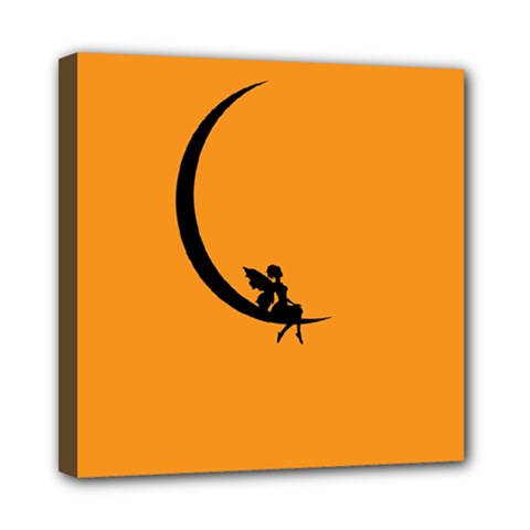 Angle Moon Scene Girl Wings Black Mini Canvas 8  X 8  by Nexatart