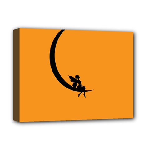 Angle Moon Scene Girl Wings Black Deluxe Canvas 16  X 12   by Nexatart