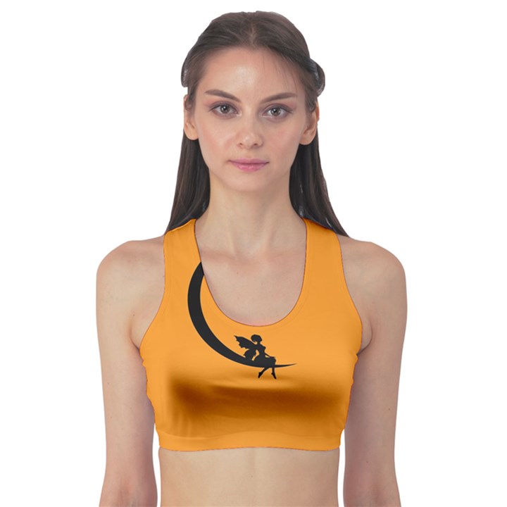 Angle Moon Scene Girl Wings Black Sports Bra