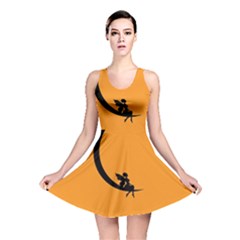 Angle Moon Scene Girl Wings Black Reversible Skater Dress by Nexatart